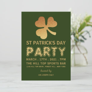 Convite Gold Foil Shamrock, Partido do Dia de São Patríc