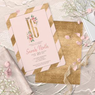 Convite Gold Foil Stripes Blush ID756