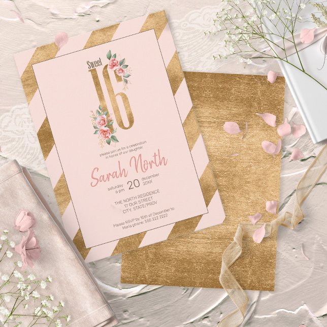 Convite Gold Foil Stripes Blush ID756 (Criador carregado)