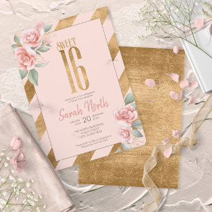 Convite Gold Foil Stripes Blush ID757