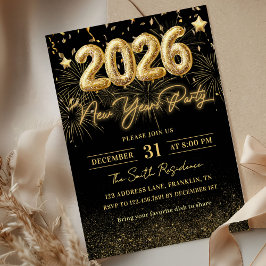 Convite Gold Glitter 2026 New Year Party Invitation