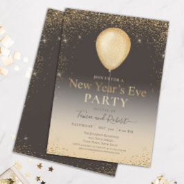 Convite Gold Glitter Balloon Taupe New Year's Eve Party In