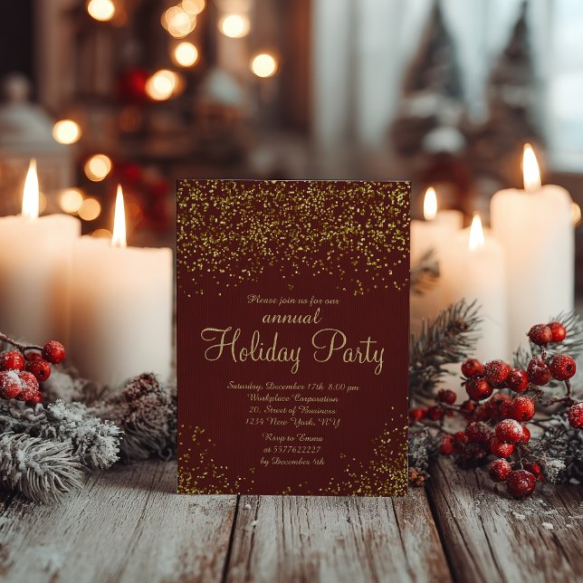 Convite Gold glitter Burgundy confetti corporate Christmas (Gold glitter Burgundy confetti corporate Christmas Invitation)