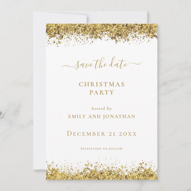 Convite Gold Glitter Christmas Party Save the Date card (Frente)