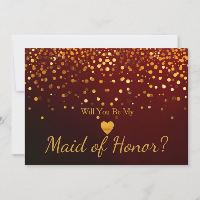 Convite Gold Glitter Heart Faux maid of honor (Frente)