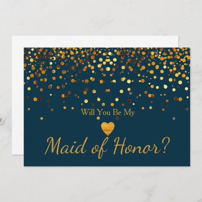 Convite Gold Glitter Heart Faux maid of honor (Frente/Verso)