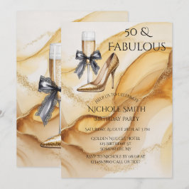 Convite Gold Glitter High Heel 50 & Fabulous Birthday