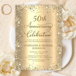 Convite Gold Glitter Metallic 50th Wedding Anniversary
