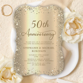 Convite Gold Glitter Metallic 50th Wedding Anniversary