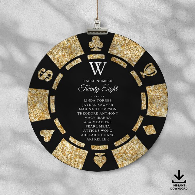 Convite Gold Glitter Monogram Poker Chip Casino Wedding (Criador carregado)
