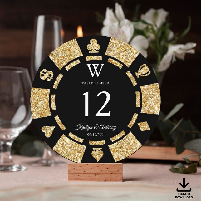 Convite Gold Glitter Monogram Poker Chip Casino Wedding (Criador carregado)