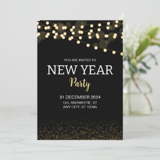 Convite Gold Glitter String Lights New Year's Eve Party