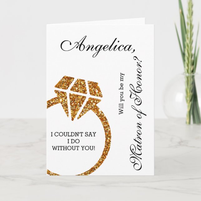 Convite Gold Glitter Will You Be My Matron of Honor Invite (Frente)