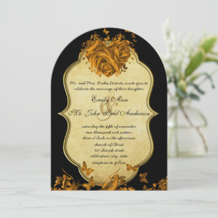 Convite Gold Heart Roses & Butterflies Wedding Invitation