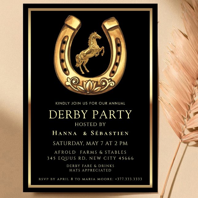 Convite gold Horse Derby Party Equestrian  (Criador carregado)