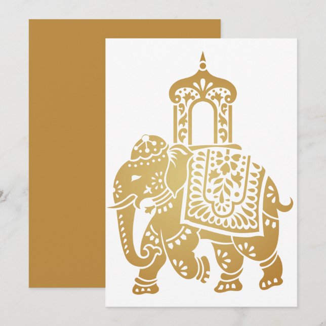 Convite Gold Indian Elephant (Frente/Verso)