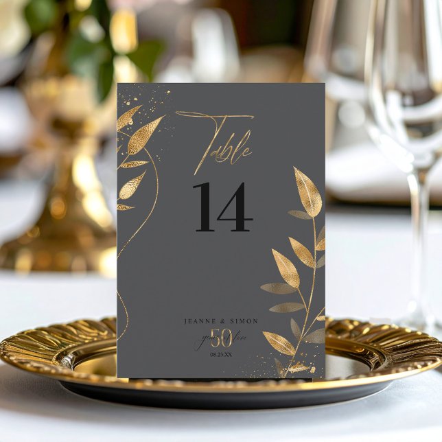 Convite Gold Leaf 50th Anniversary Table Number ID1169 (Criador carregado)