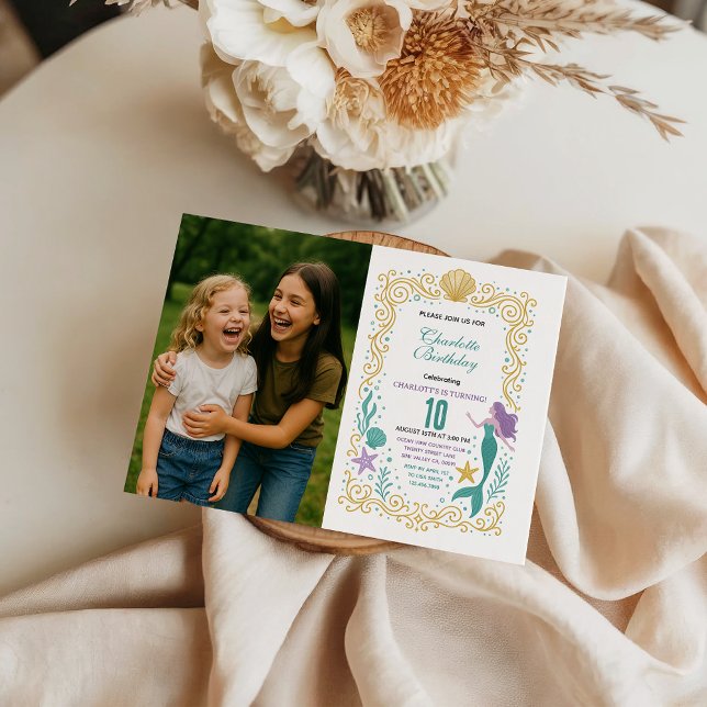 Convite Gold Little Mermaid 10th Birthday  Under the sea (Criador carregado)