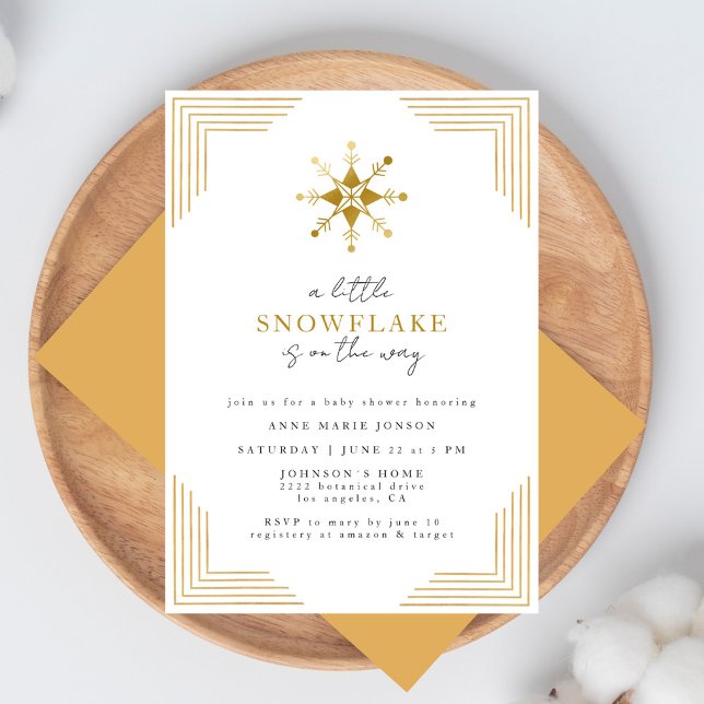 Convite Gold Little Snowflake Minimal Elegant Baby Shower (Criador carregado)