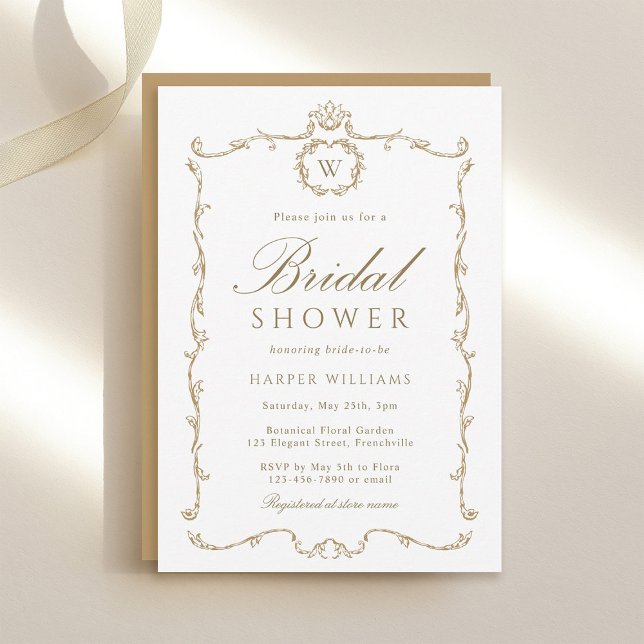 Convite Gold Modern Classic Frame Bridal Shower  (Criador carregado)