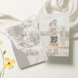 Convite Gold Monogram Photo QR Code Wedding