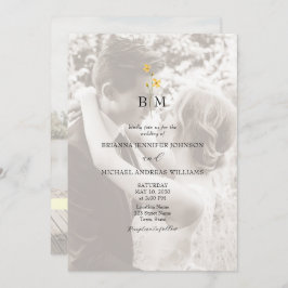 Convite Gold Monogram Photo QR Code Wedding