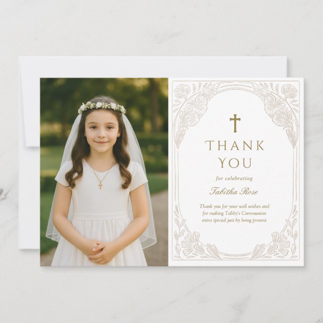 Convite Gold Ornate Communion Thank You Card (Frente)