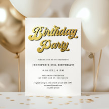 Gold Retro Script Black & White Birthday Party