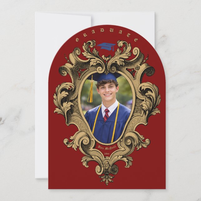 Convite Gold Rococo Cartouche Photo Template Graduation (Frente)