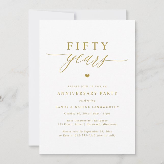 Convite Gold Script Elegant 50th Wedding Anniversary Party (Frente)