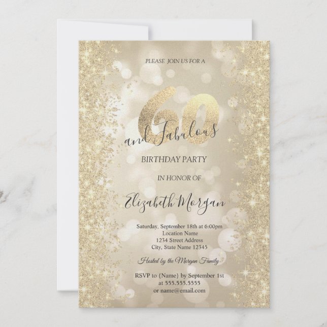 Convite Gold Sparkle Diamonds Bokeh 60th Birthday   (Frente)