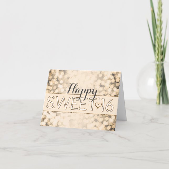 Convite Gold Sparkling Glam Sweet 16 Birthday Card (Frente)