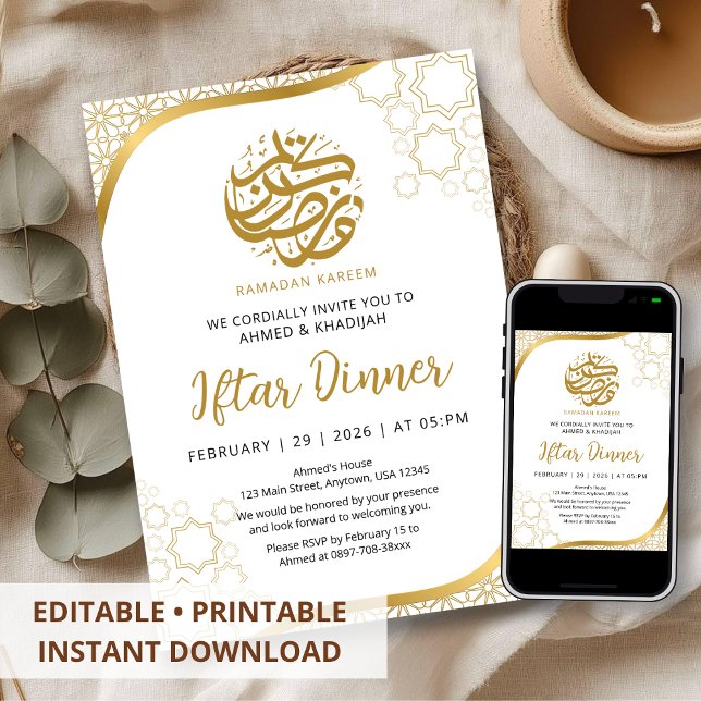 Convite Gold Star Islamic Wave Iftar Dinner Invitation (Criador carregado)