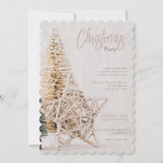 Convite Gold Star Topper Christmas Party Invitation (Frente)