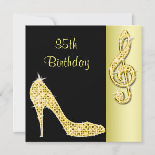 Convite Gold Stiletto & Treble Cleft Aniversário de 35 ano