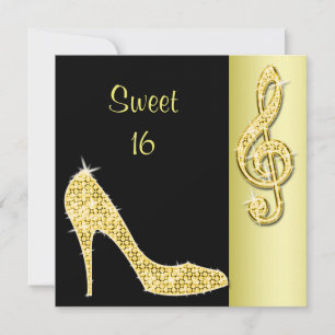 Convite Gold Stiletto & Treble Cleft Doce 16 Aniversário