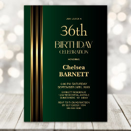 Convite Gold Striped Black Green Any Age Birthday Party