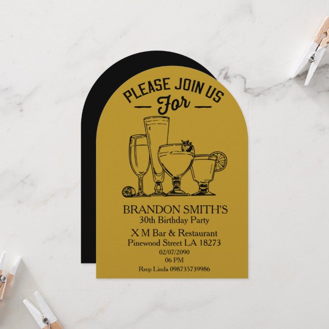 Convite Gold Theme Adult Birthday   (Frente/Verso In Situ)