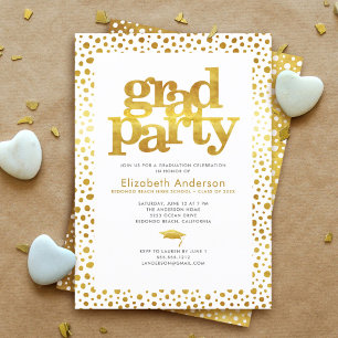 Convite Gold white grad party modern bold typography chic