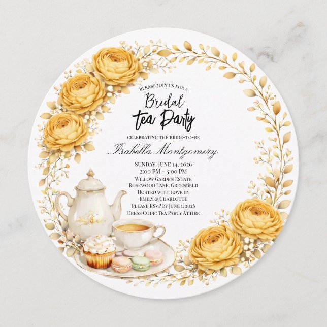 Convite Gold Yellow Palette Tea Party Bridal Shower (Frente)
