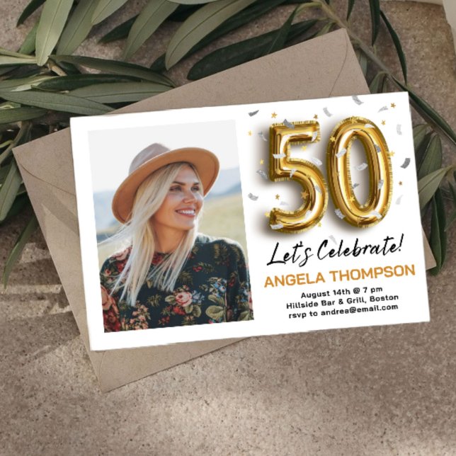 Convite Golden 50 Years Birthday Photo Invitation (Criador carregado)