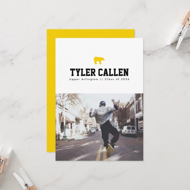 Convite Golden Bear Varsity Parte de trás somente texto (Frente/Verso In Situ)