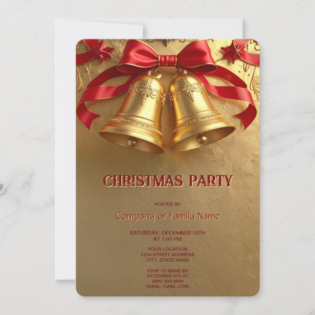 Convite Golden Bells Christmas Holiday Party Invitation (Frente)