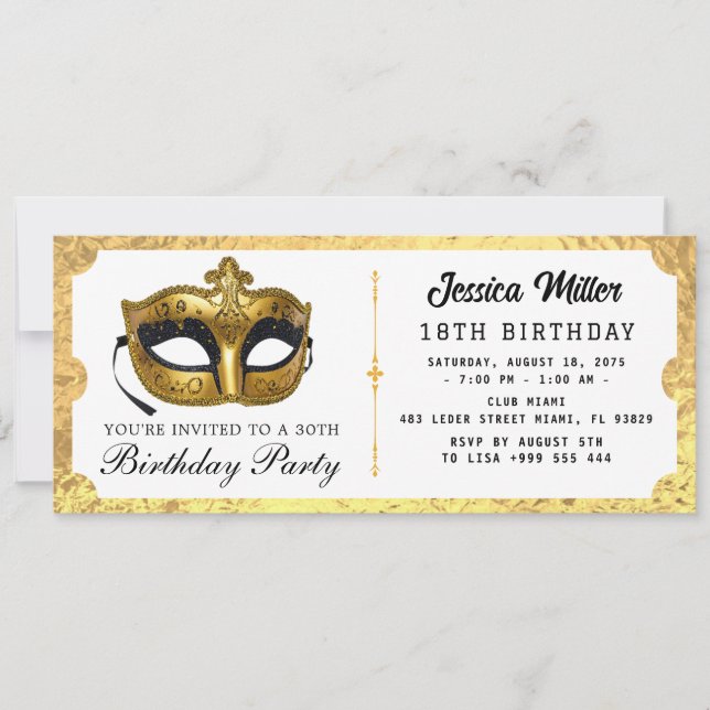 Convite Golden birthday Party Ticket Invitation (Frente)