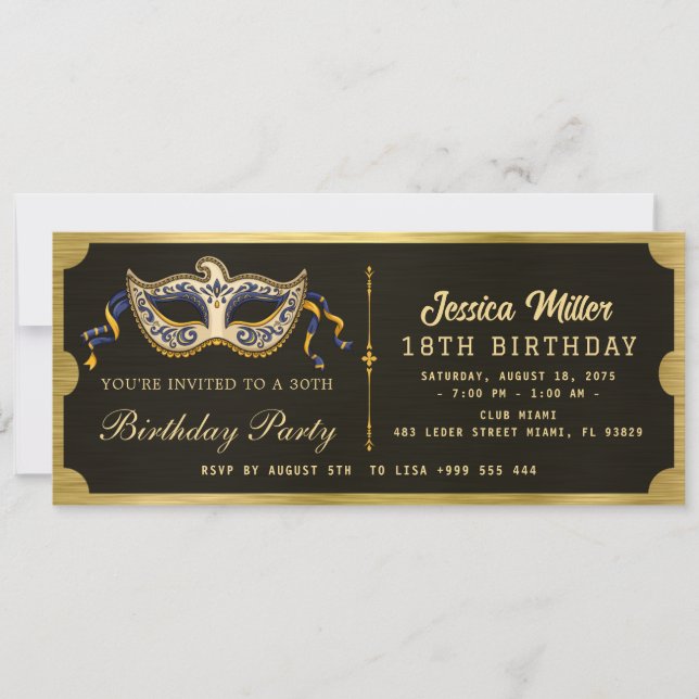 Convite Golden birthday Party Ticket Invitation (Frente)