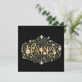 Convite Golden Bliss: Elegant Floral Happy