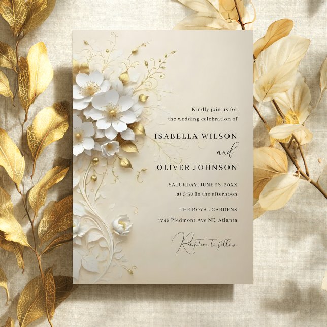 Convite Golden Blossom Wedding Invitation (Criador carregado)