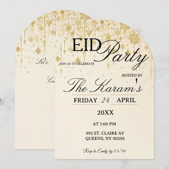 Convite Golden Boho elegant Eid Party Invitation Card (Frente/Verso)