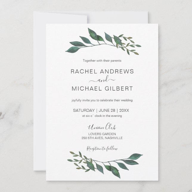 Convite Golden borders eucalypt wedding collection (Verso)