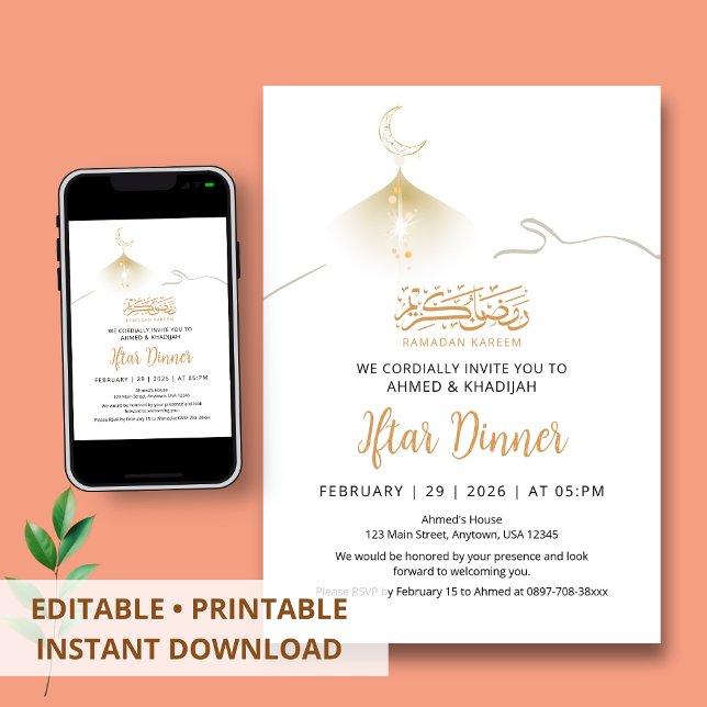 Convite Golden Crescent Moon Glow Ramadan Iftar Invitation (Criador carregado)